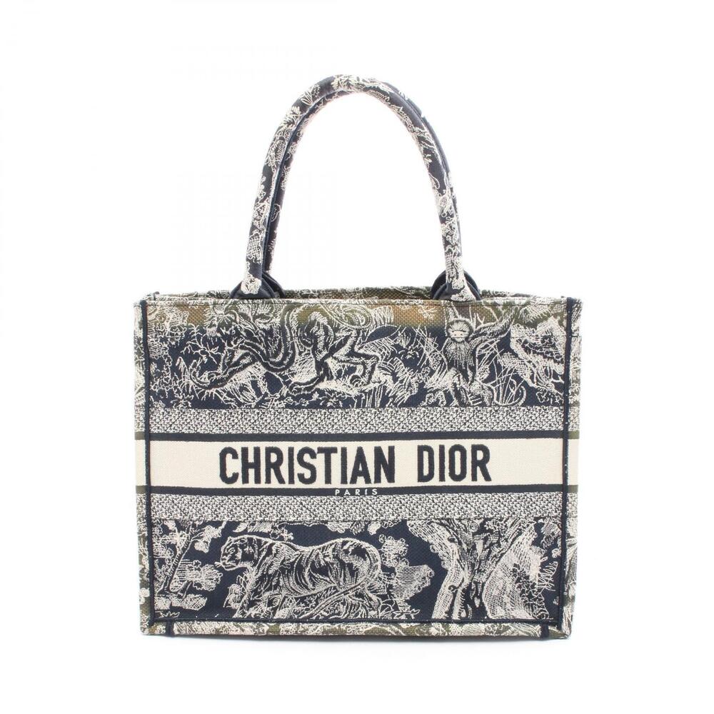 Christian Dior Book Tote Toile de Jouy Canvas Bag Navy Blue Ivory White